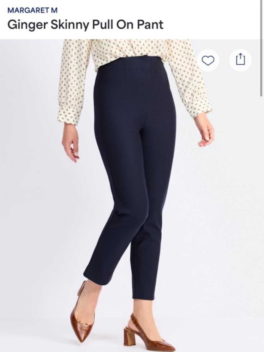 Margaret M Skinny Pull On Pant Navy High Rise Ankle Size L NWT